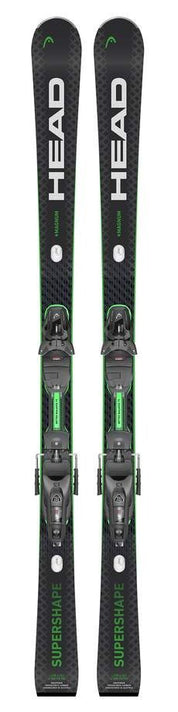 Pair of Head skis with bindings on a white background