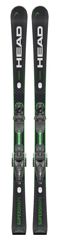 Pair of Head skis with bindings on a white background