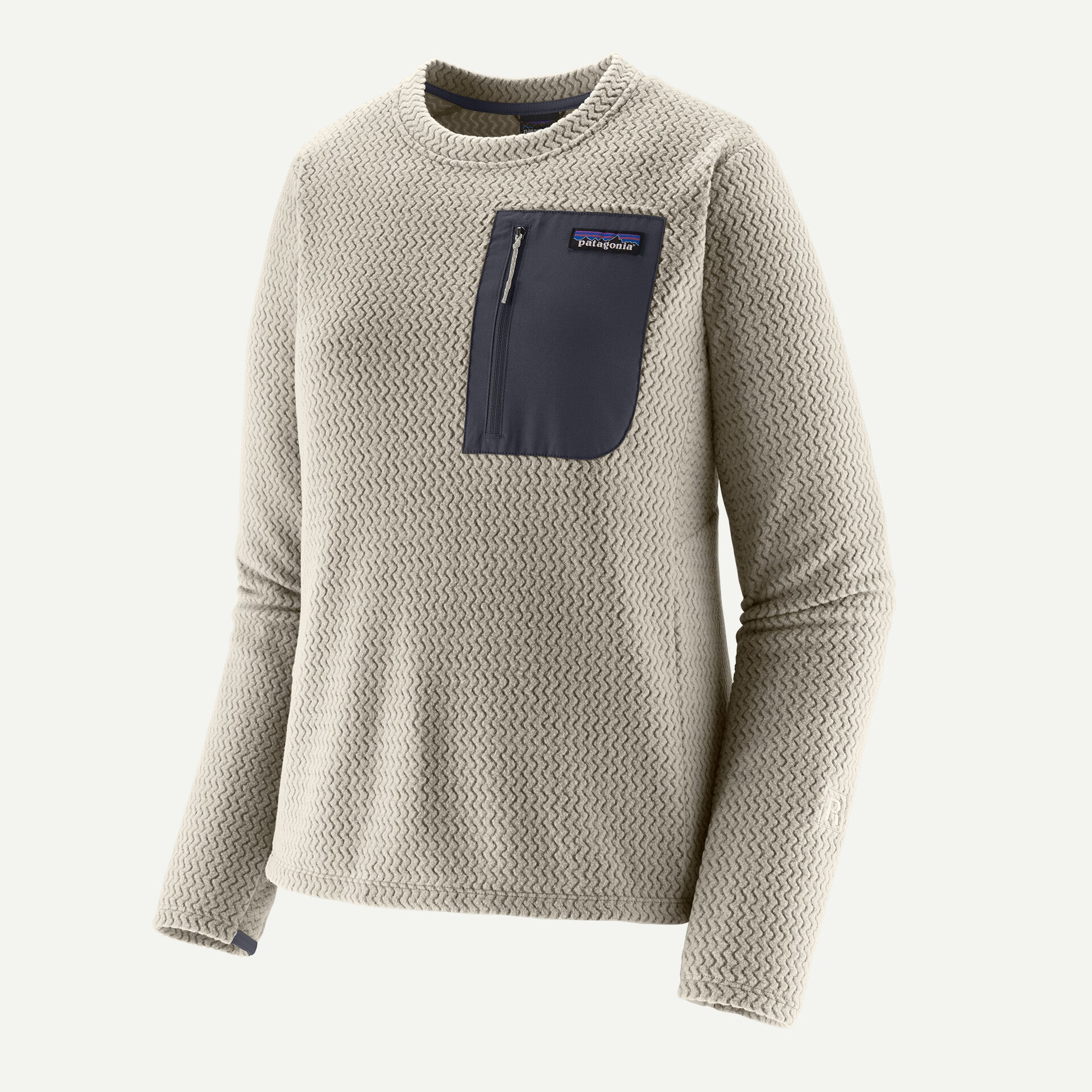 Cream waffle knit crew top midlayer