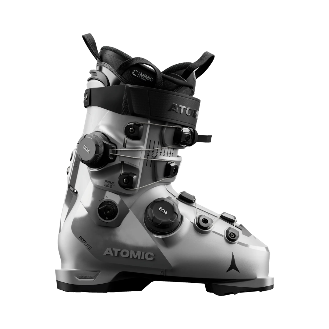 Side view of Atomic Hawx Prime 120 S Dual Boa ski boot highlighting the ankle flex