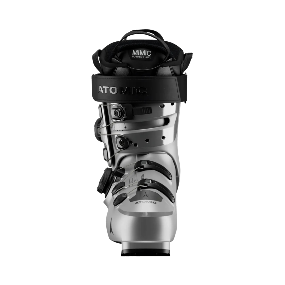 Front view of Atomic Hawx Prime 120 S Dual Boa ski boots in silver and black