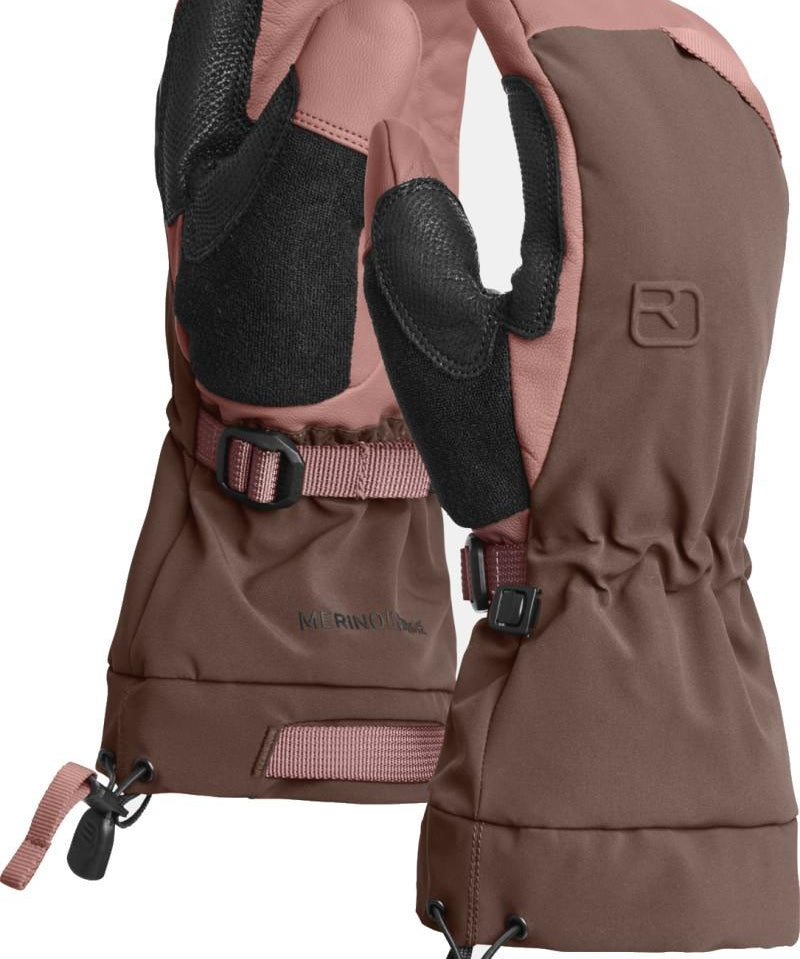Two tone maroon and brown ski mitt